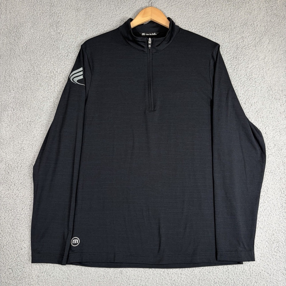 Travis Mathew Mens Medium Black 1/4 Zip Pullover Long Sleeve Golf Logo